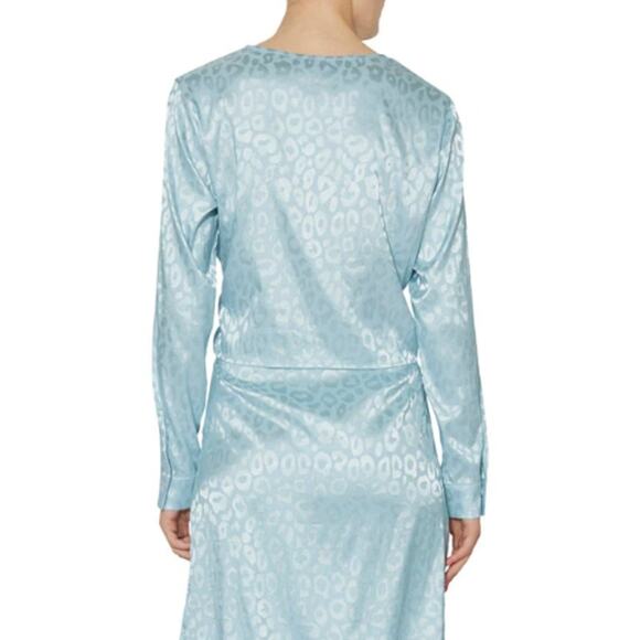 NEW SOMETHING NEW Blue Topaz Mia Leopard Print Satin Wrap Top And Skirt Set Sz S - Picture 2 of 9